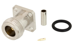 PE45133 - N メス コネクタ、圧着/はんだ接続、4ホールパネルマウント、RG316、RG174、LMR-100、IP67準拠