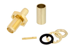 PE45141 - SMA メス バルクヘッドマウントコネクタ、圧着/はんだ接続、RG58、RG303、LMR-195、PE-P195