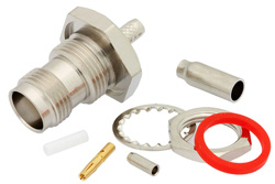 PE45177 - TNC メス バルクヘッドマウントコネクタ、圧着/はんだ接続、RG188-DS、RG316-DS、.480インチD穴