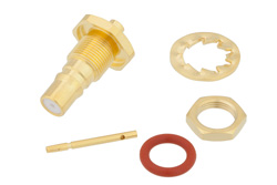 PE45218 - QMA メス バルクヘッドマウントコネクタ、はんだ接続、PE-SR405AL、PE-SR405FL、RG405、.268インチD穴