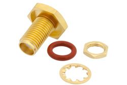 PE4528 - SMA メス バルクヘッドマウント気密シールコネクタ、はんだ接続、スタブターミナル、.235インチD穴