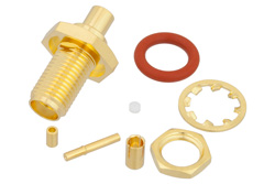 PE45292 - SMA メス バルクヘッドマウントコネクタ、圧着/はんだ接続、RG178、RG196、.235インチD穴