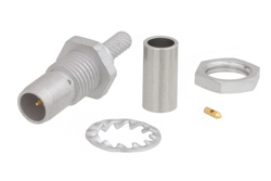 PE45317 - BMA プラグ バルクヘッドマウントスライドオンコネクタ、圧着/はんだ接続、RG188-DS、RG316-DS