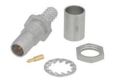 PE45318 - BMA プラグ バルクヘッドマウントスライドオンコネクタ、圧着/はんだ接続、RG142、RG223、RG400、RG55