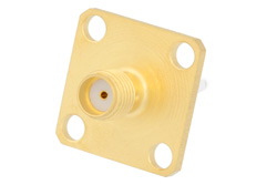 PE4533 - SMA メス コネクタ、はんだ接続、4ホールパネルマウント、スタブターミナル、.500インチ穴間隔