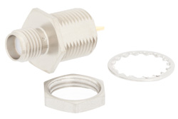 PE4536 - SMA メス バルクヘッドマウントコネクタ、はんだ接続、ソルダーカップターミナル、.350インチD穴