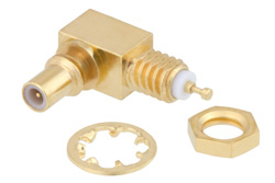 PE45378 - SSMC ジャック 直角バルクヘッドマウントコネクタ、はんだ接続、タレットターミナル