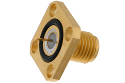 PE4540 - SMA メス 気密シールコネクタ、はんだ接続、4ホールパネルマウント、ピンターミナル、.340インチ穴間隔