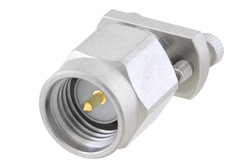 PE45460 - SMA オス コネクタ、クランプ接続、ヴァーティカルランチPCB、交換可能ストリップラインランチ