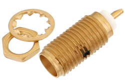 PE4549 - SMA メス バルクヘッドマウントコネクタ、はんだ接続、ソルダーカップターミナル、.250インチ直径