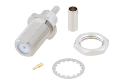 PE45504 - 75 Ω F メス バルクヘッドマウントコネクタ、圧着/はんだ接続、RG179、RG187、.380インチDD穴