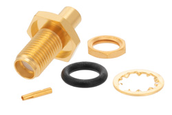 PE45554 - SMA メス バルクヘッド マウント コネクタ、はんだ接続、PE-SR402AL、PE-SR402FL、PE-SR402FLJ、PE-SR402TN、RG402、.235インチ D Hole