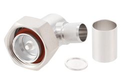 PE45640 - 7/16 DIN オス直角 コネクタ 圧着/はんだ 接続,  PE-C600, .600 インチ, LMR-600, LMR-600-DB