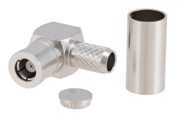 PE4595 - SMB プラグ 直角コネクタ、圧着/はんだ接続、RG55、RG142、RG223、RG400