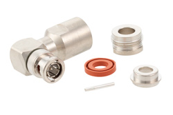 PE4605 - 75 Ω BNC オス 直角コネクタ、クランプ/はんだ接続、RG6