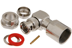 PE4606 - 75 Ω BNC オス 直角コネクタ、クランプ/はんだ接続、RG11、RG216、RG144