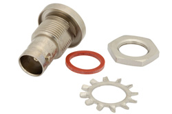 PE4621 - 75 Ω BNC メス バルクヘッドマウント気密シールコネクタ、はんだ接続、タレットターミナル、.480インチD穴