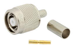 PE4663 - 逆極性 TNC オス コネクタ、圧着/はんだ接続、RG55、RG141、RG142、RG223、RG400