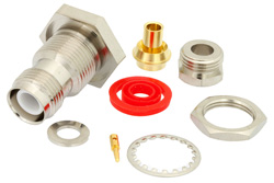 PE4702 - 逆極性 TNC メス バルクヘッドマウントコネクタ、クランプ/はんだ接続、PE-SR402AL、PE-SR402FL、RG402、.480インチD穴