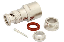 PE4711 - 逆極性 BNC オス コネクタ、クランプ/はんだ接続、RG213、RG214、RG8、RG9、RG225、RG393、RG215