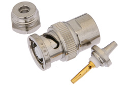 PE4719 - 逆極性 BNC オス コネクタ、クランプ/はんだ接続、RG174、RG316、RG188、LMR-100、PE-B100、PE-C100、.100インチ