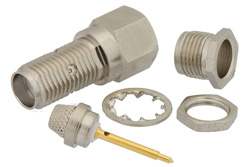 PE4854 - 逆極性 SMA メス バルクヘッドマウントコネクタ、クランプ/はんだ接続、RG58、RG142、RG223、RG400、RG141、RG303、RG55、LMR-400、PE-C195、PE-P195、.235インチD穴