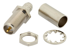 PE4855 - 逆極性 SMA メス バルクヘッドマウントコネクタ、圧着/はんだ接続、RG55、RG141、RG142、RG223、RG400、.235インチD穴