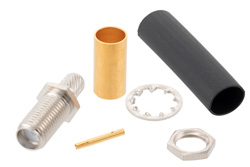 PE4856 - 逆極性 SMA メス バルクヘッドマウントコネクタ、はんだ接続、RG58、RG55、RG141、RG142、RG223、RG400、.235インチD穴