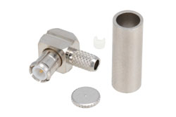 PE4879 - MCX プラグ 直角コネクタ、圧着/はんだ接続、RG188-DS、RG316-DS