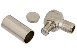 PE4883 - MCX プラグ 直角コネクタ、圧着/はんだ接続、RG55、RG142、RG223、RG400