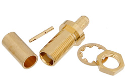 PE4888 - MCX ジャック バルクヘッドマウントコネクタ、圧着/はんだ接続、RG188-DS、RG316-DS、.177インチD穴