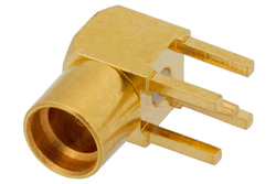 PE4903 - MMCX ジャック 直角コネクタ、はんだ接続、スルーホールPCB、.100インチx.031インチ穴間隔