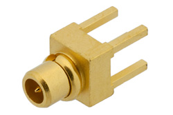 PE4905 - MMCX プラグ コネクタ、はんだ接続、スルーホールPCB、.100インチx.031インチ穴間隔