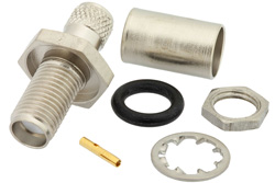 PE4914 - SMA メス バルクヘッドマウントコネクタ、圧着/はんだ接続、RG59、RG62、RG71、.235インチD穴