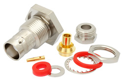 PE4915 - BNC メス バルクヘッドマウントコネクタ、クランプ/はんだ接続、PE-SR402AL、PE-SR402FL、RG402