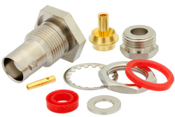 PE4916 - BNC メス バルクヘッドマウントコネクタ、クランプ/はんだ接続、PE-SR405AL、PE-SR405FL、RG405