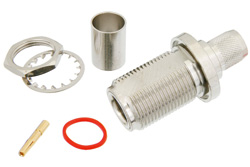 PE4940 - N メス バルクヘッドマウントコネクタ、圧着/はんだ接続、RG213、RG8、.640インチDD穴