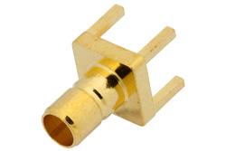 PE4997 - 75 Ω Mini SMB ジャック コネクタ、はんだ接続、スルーホールPCB、.200インチx.055インチ穴間隔