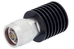 PE6185 - 10 W RF ロード最大 6 GHz、N オス、IP68準拠黒色 陽極酸化アルミヒートシンク