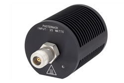 PE6206 - 25 W RF ロード最大 18 GHz、N メス、丸型黒色 陽極酸化アルミヒートシンク