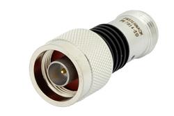 PE7014-10 - 10 dB 固定減衰器、N オス 〜 N メス、黒色 陽極酸化アルミヒートシンク、5 W、最大 18 GHz