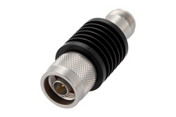 PE7015-20 - 20 dB 固定減衰器、N オス 〜 N メス、黒色 陽極酸化アルミヒートシンク、10 W、最大 18 GHz