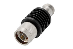 PE7015-3 - 3 dB 固定減衰器、N オス 〜 N メス、黒色 陽極酸化アルミヒートシンク、10 W、最大 18 GHz