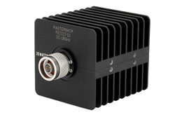 PE7017-10 - 10 dB 固定減衰器、N オス 〜 N メス、黒色 陽極酸化アルミヒートシンク、25 W、最大 18 GHz