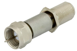 PE7057-2 - 2 dB 固定減衰器、75 Ω F オス 〜 75 Ω F メス、真鍮ニッケルメッキ、2 W、最大 1 GHz