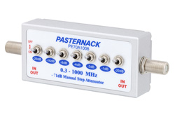 PE70A1008 - 0 〜 71 dB トグル ステップ減衰器、75 Ω F メス 〜 75 Ω F メス 最大 1 W、0.3 MHz 〜 1,000 MHz