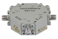 PE7131 - 吸収型 SP4T、PIN ダイオードスイッチ、動作周波数 12 GHz 〜 18 GHz、最大 0.5 W (+27 dBm)、SMA