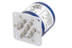 PE71S6079 - SP6T 電気機械式リレーラッチングスイッチ、終端、DC 〜 26.5 GHz、最大 240 W、28 V、セルフカットオフ、リセット、ダイオード、SMA