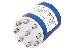 PE71S6081 - SP8T 電気機械式リレーラッチングスイッチ、終端、DC 〜 18 GHz、最大 240 W、28 V、セルフカットオフ、オートリセット、インジケータ、ダイオード、SMA