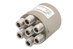 PE71S6187 - SP6T 電気機械式リレーノーマルオープンスイッチ、DC 〜 10 GHz、50 W、28 V、N